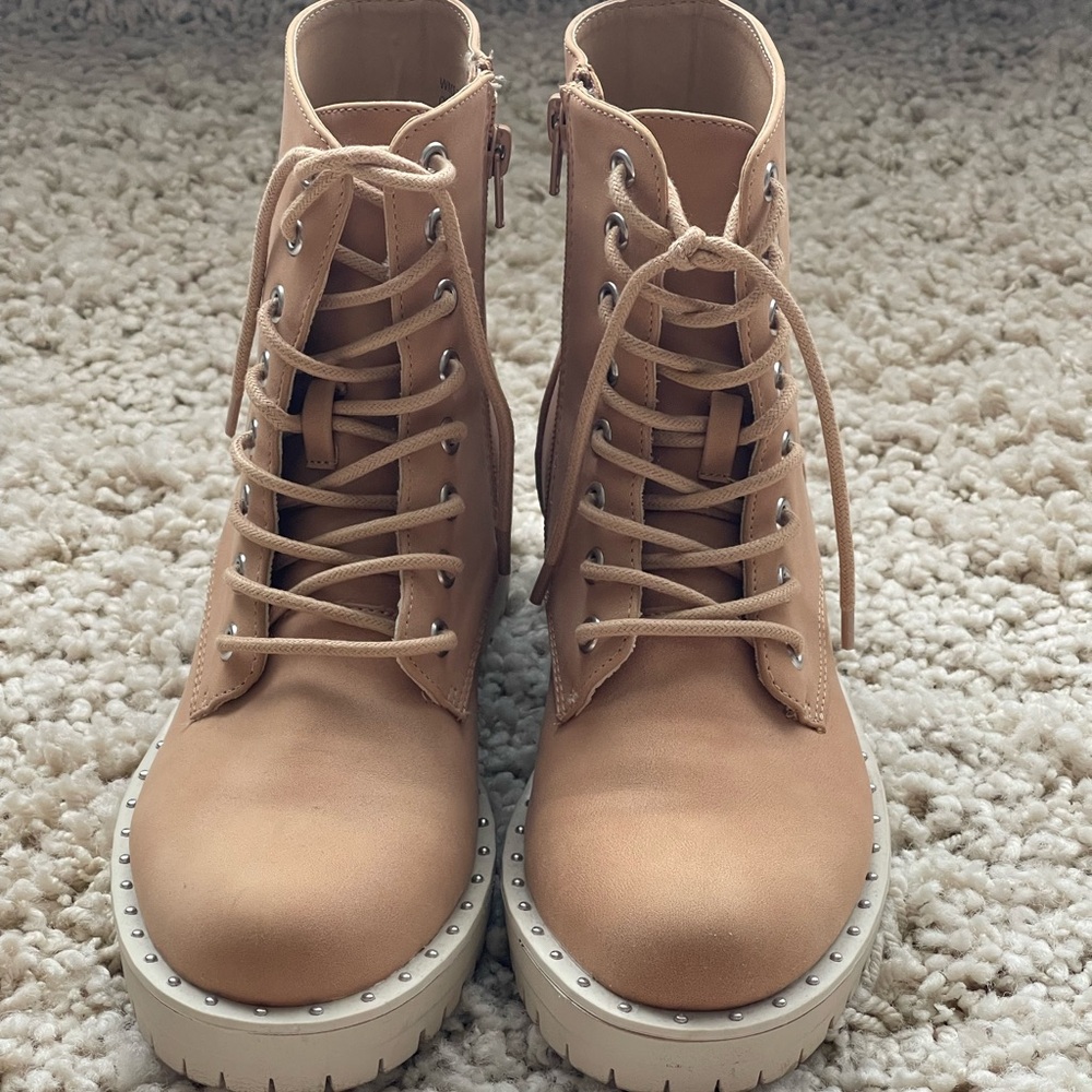 Dolce Vita Tan Lace Up Boots with Minimalist Design